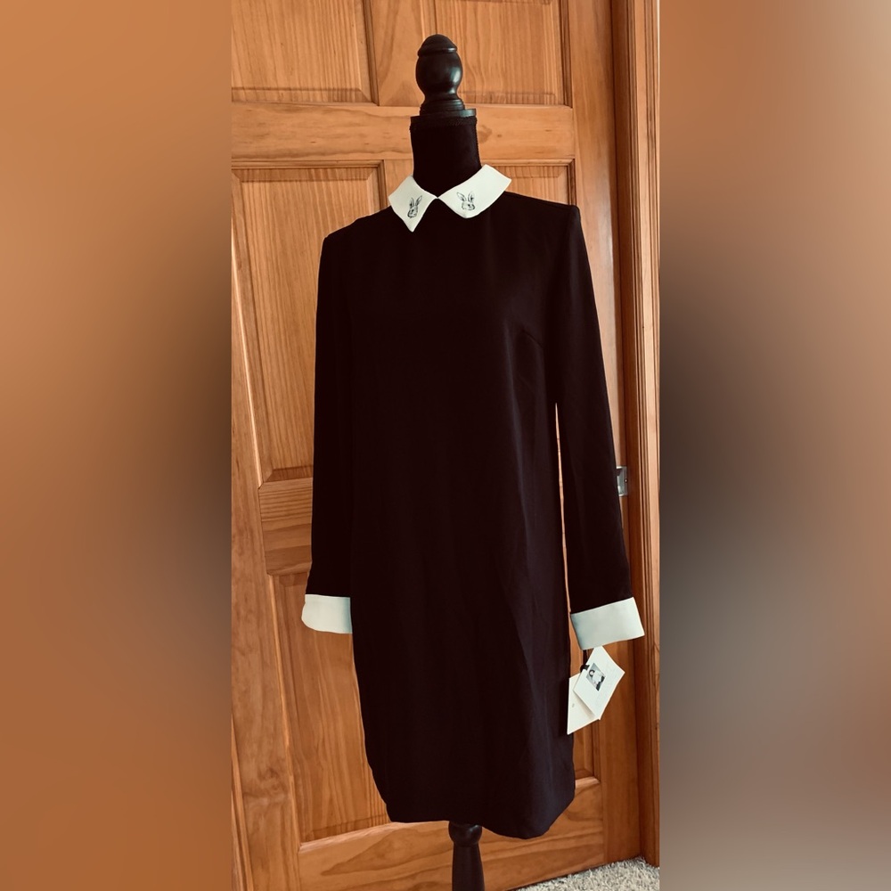 Victoria Beckham Black Dress W/ White Collar and Cuff with Bunny detail